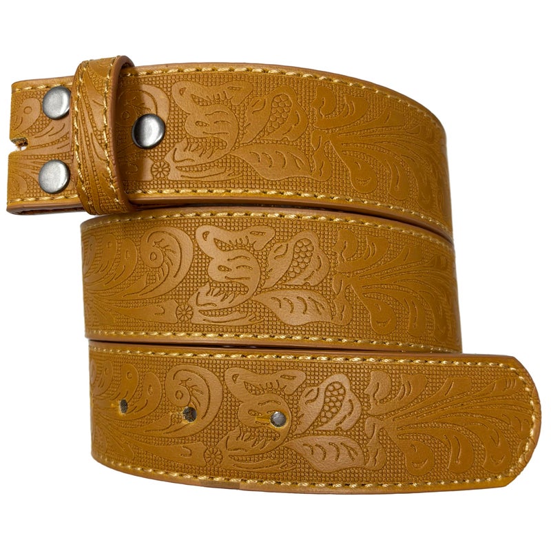 BC Belts Western Leather Belt Strap - 1.5â€ Wide Embossed Scrollwork for Men & Women Cowboy/Cowgirl (Tan-M) - Image 1